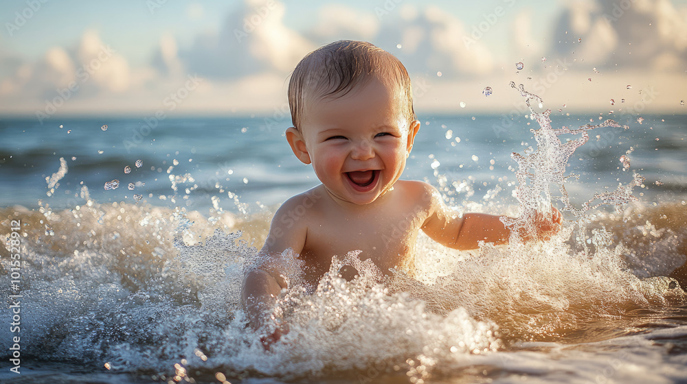 baby boy is playing on the sand at the beach baby boy is playing on the sand at the beach