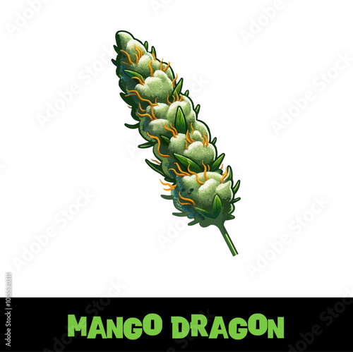 Vector Illustrated Mango Dragon Cannabis Bud Strain Cartoon