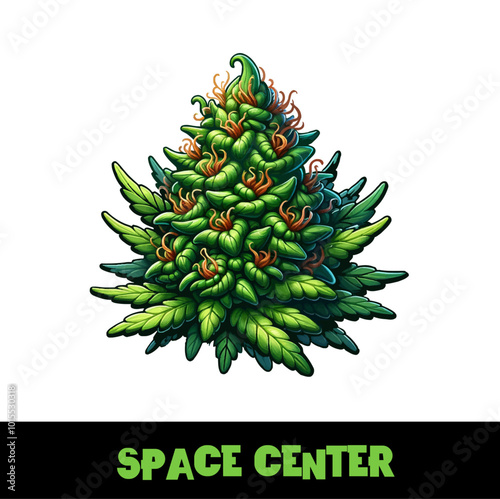 Vector Illustrated Space Center Cannabis Bud Strain Cartoon