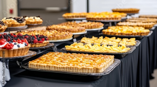 Delicious assortment of various desserts displayed on a black table.