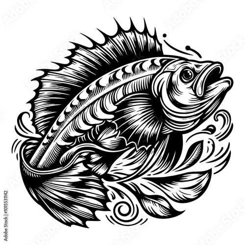 Detailed illustration of a fish with intricate patterns on white background. Vector, generative ai.
