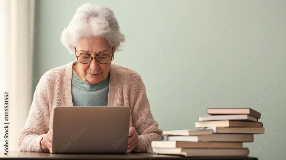 senior older retired woman grandmom working on laptop working on her book writing senior older retired woman grandmom working on laptop working on her book writing