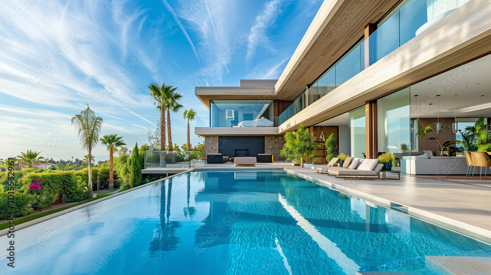 Fototapeta premium Modern Villa Poolside Luxury Home Exterior Design