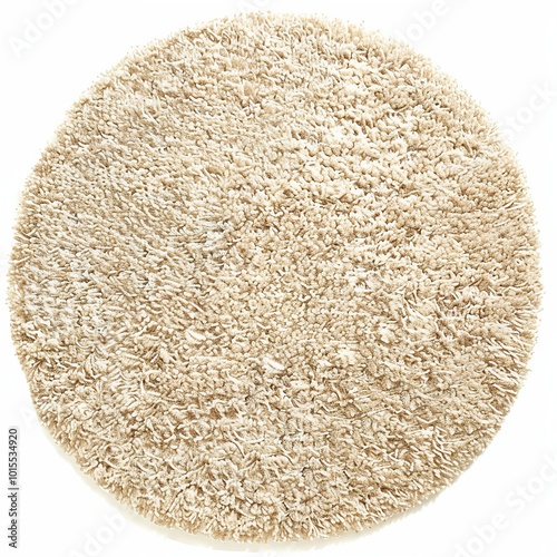 Round soft beige carpet isolated on white background photo