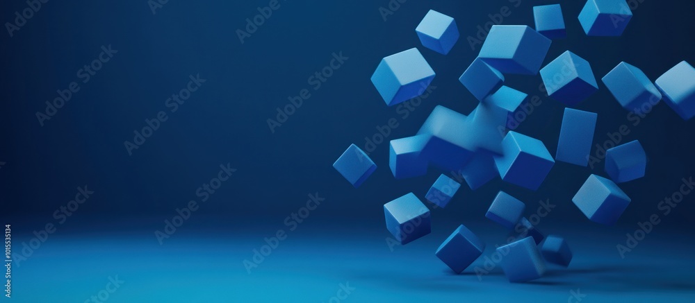 Abstract Blue Cubes Floating in Space Abstract Blue Cubes Floating in Space