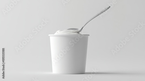 yogurt container with a spoon dipping