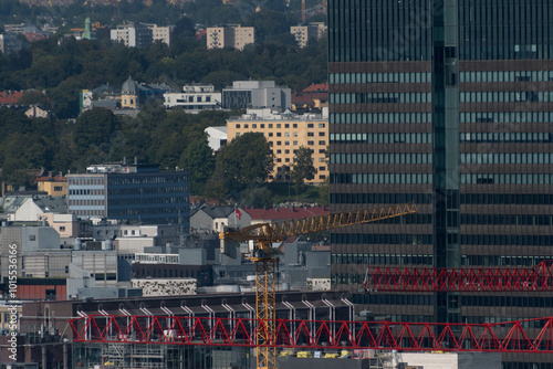 Photography Construction cranes over Bjorvika cityscape - 1