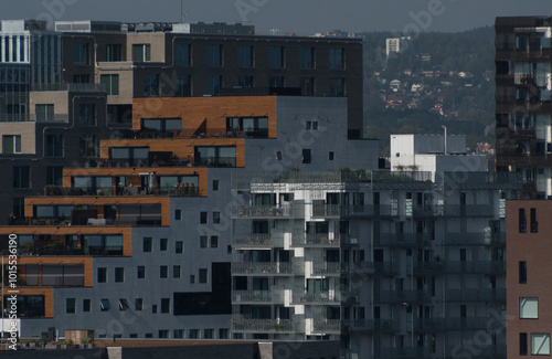 Canvas Print Rich exterior details and layers showcasing urban redevelopment in Bjorvika dist