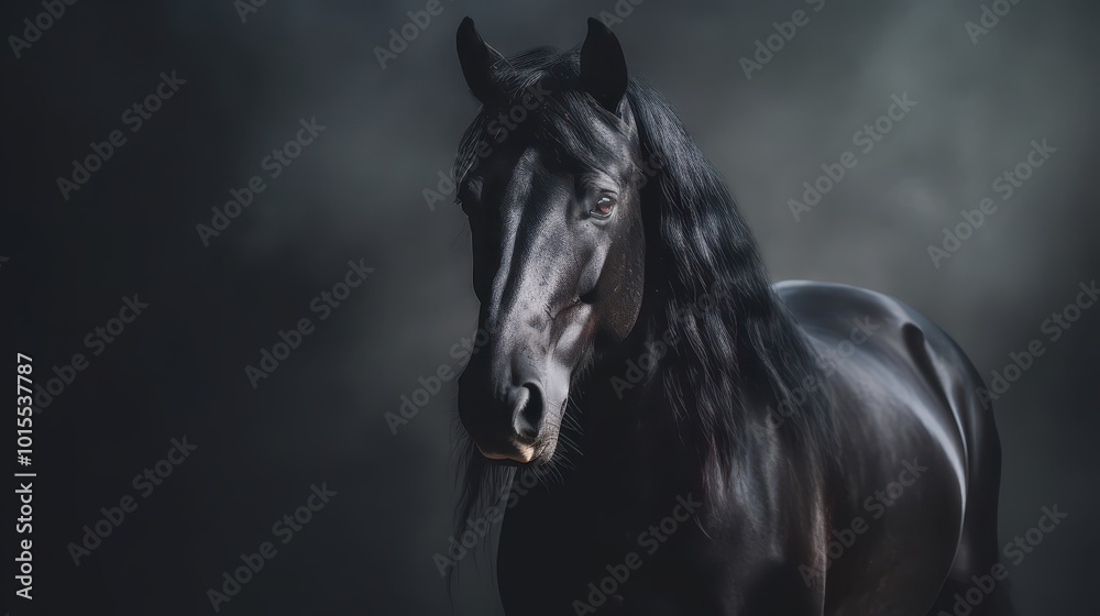 Majestic Black Horse in the Open Field