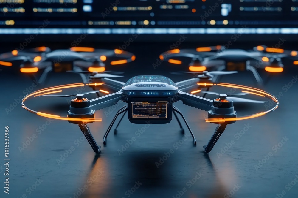 AI-powered drones monitoring a secure data facility, representing the future of physical and cyber information security AI-powered drones monitoring a secure data facility, representing the future of physical and cyber information security
