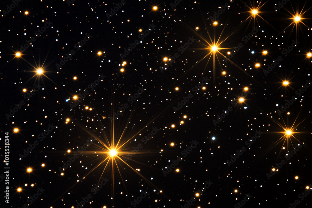 Obraz premium Night sky with sparkling stars on black background, peaceful starlit sky with cosmic view