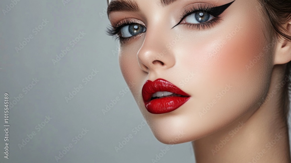 Elegant Beauty with Bold Makeup and Striking Features