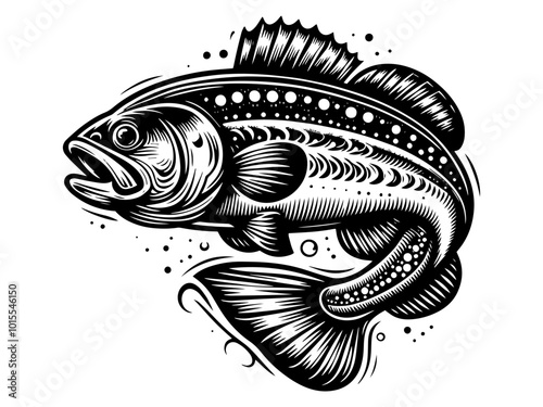 Detailed illustration of a fish with intricate patterns on white background. Vector, generative ai.