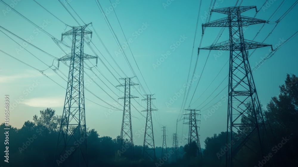 Power Lines Under a Blue Sky at Dusk Power Lines Under a Blue Sky at Dusk