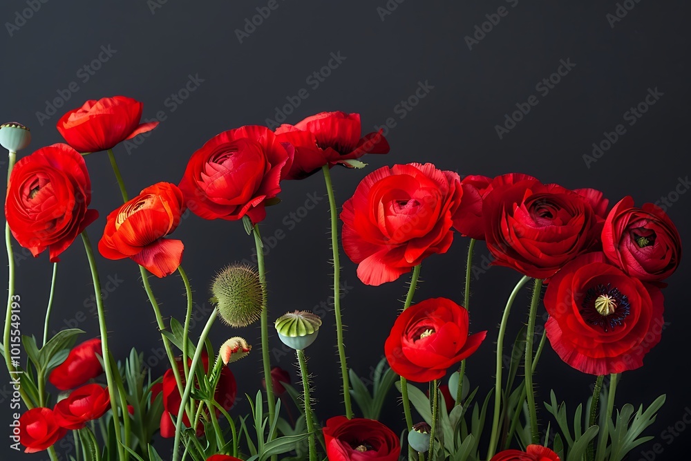 Obraz premium beautiful bouquet of red ranunculus flowers, close up