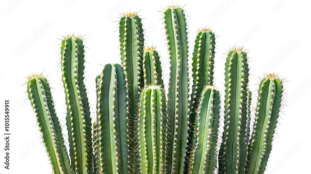 Tall green cacti with spiny textures standing against a minimalist white background, highlighting their sharp details and natural beauty. The simple, clean backdrop emphasizes the vibrant green color Tall green cacti with spiny textures standing against a minimalist white background, highlighting their sharp details and natural beauty. The simple, clean backdrop emphasizes the vibrant green color