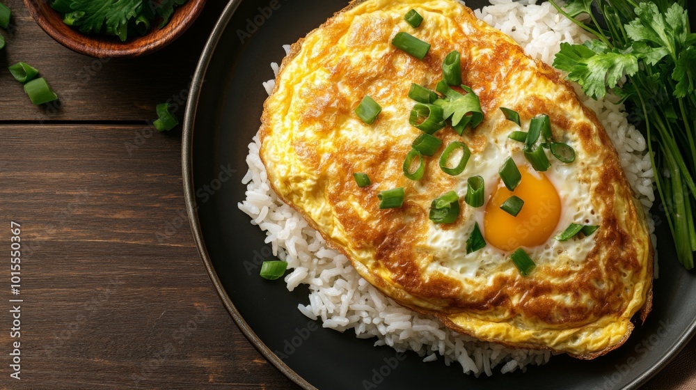 Delicious Omelette on Rice with Green Onions Delicious Omelette on Rice with Green Onions