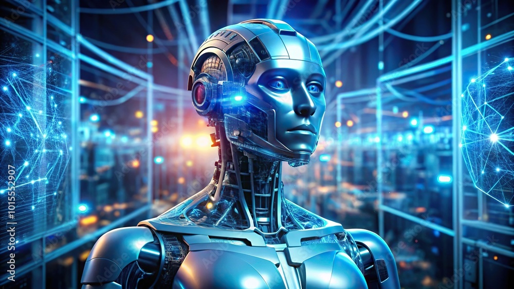 Futuristic AI and automation technology depicted with innovative imagery Futuristic AI and automation technology depicted with innovative imagery