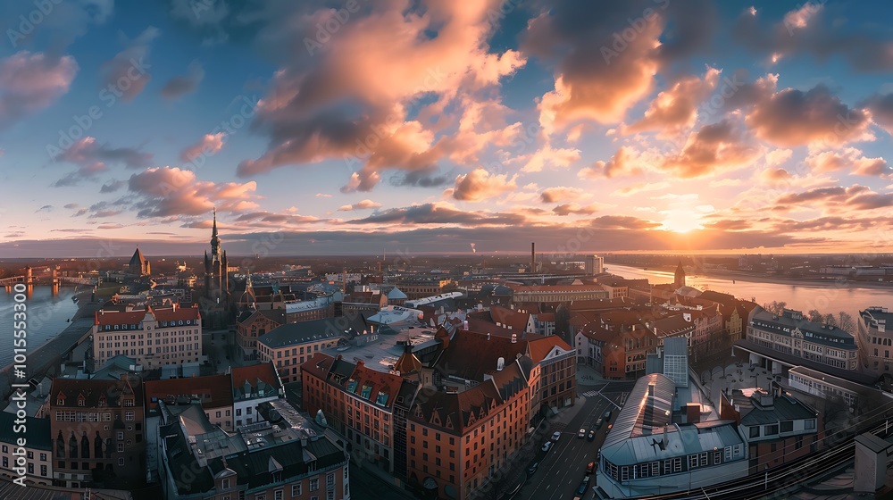 Obraz premium RIga rooftop view panorama at sunset