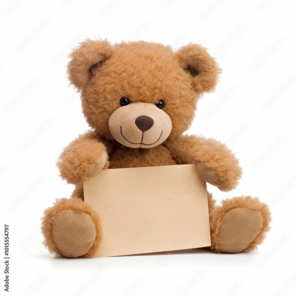 Fototapeta premium Cute Teddy Bear Holding Blank Paper - Editable Message for Kids and Gifts