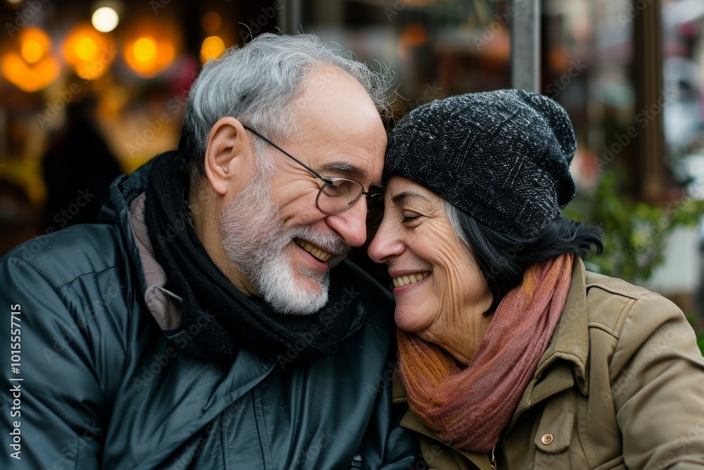 Portrait of a happy senior couple in love outdoors in Paris, France Portrait of a happy senior couple in love outdoors in Paris, France