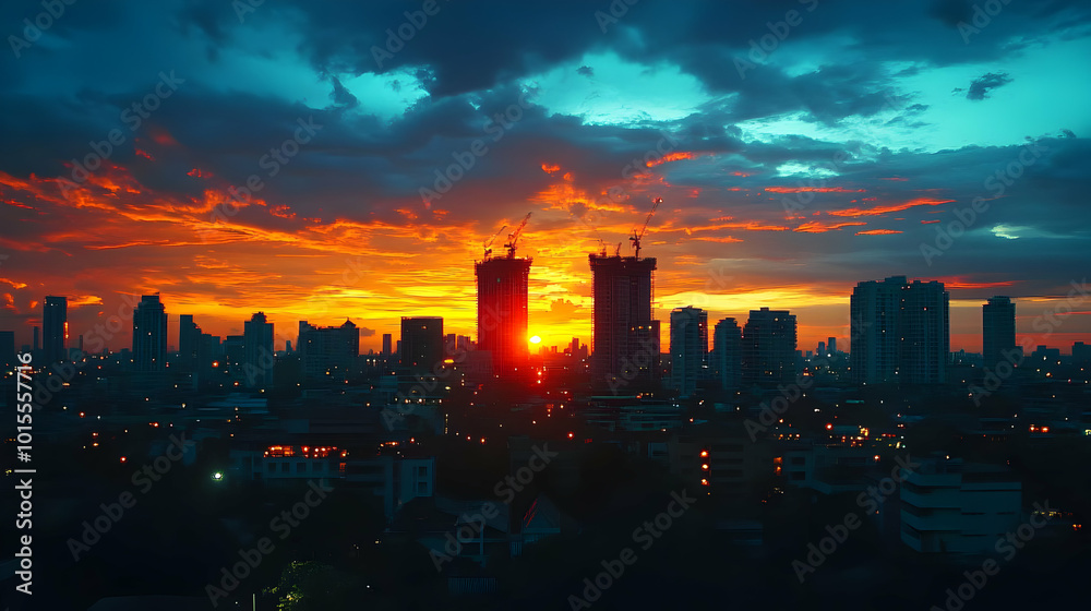 Cityscape Silhouette with Sunset Illustration Cityscape Silhouette with Sunset Illustration
