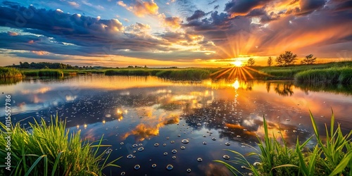 Wallpaper Mural Golden Rays Pierce the Water's Surface, Reflecting a Symphony of Colors in a Serene Sunset Torontodigital.ca