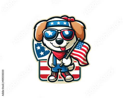 Cartoon Max Dog with an American flag Vector illustration 