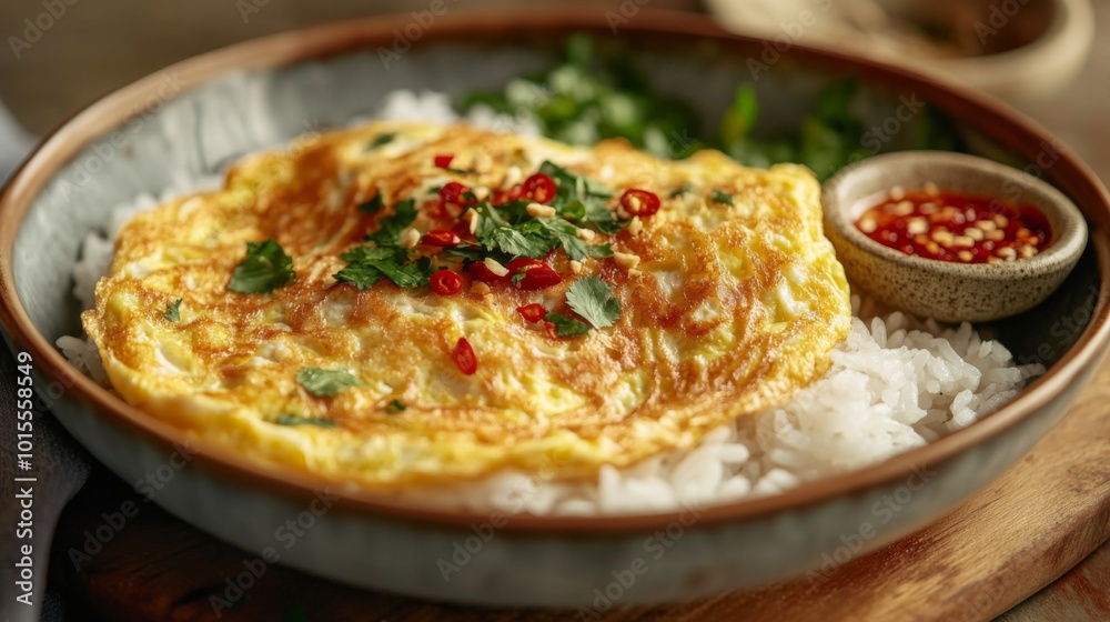 Delicious Omelet with Rice and Chili Topping Delicious Omelet with Rice and Chili Topping