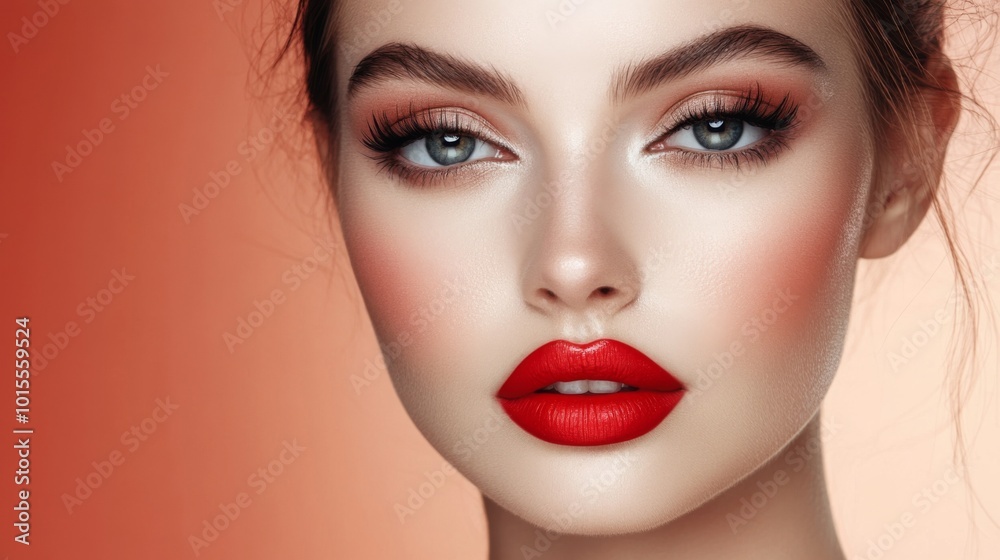 Stunning Portrait of Woman with Bold Red Lips Stunning Portrait of Woman with Bold Red Lips
