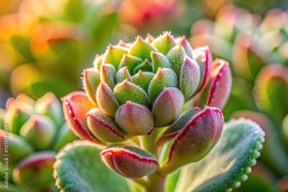 Fuzzy succulent flower bud of Kalanchoe tomentosa in sunlight Fuzzy succulent flower bud of Kalanchoe tomentosa in sunlight