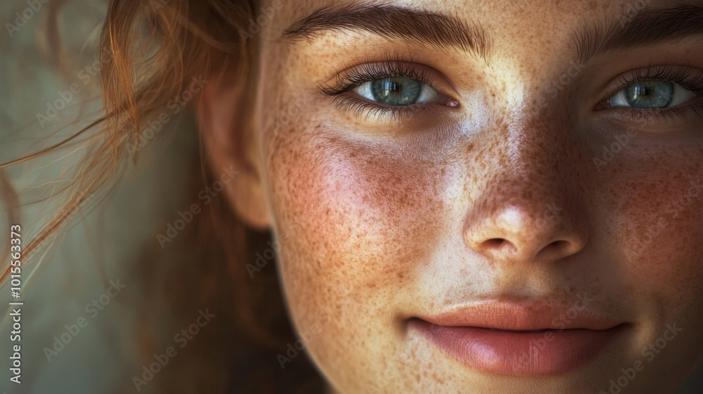 Close-up Portrait of Young Woman with Freckles Close-up Portrait of Young Woman with Freckles