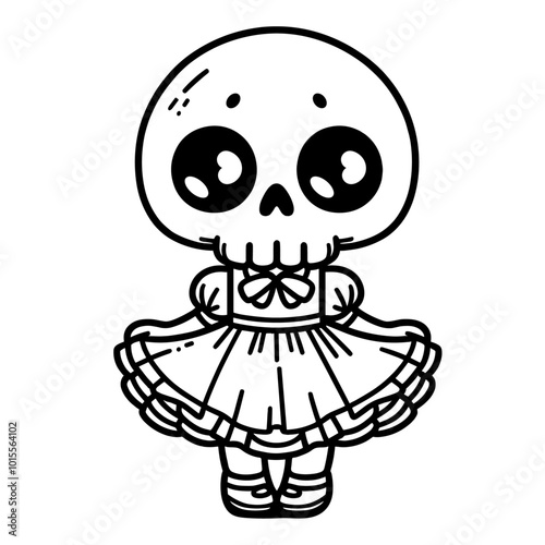 cute skeleton wearing a dress sketch