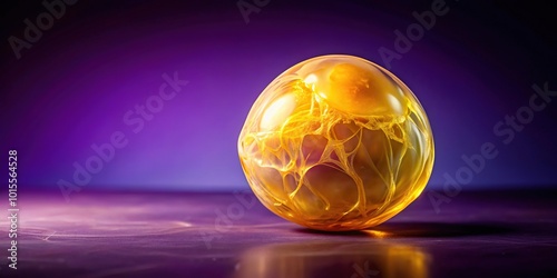 gelatinous yellowish ball floating on dark purple background