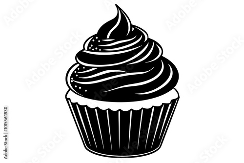 Birthday cupcake with butter silhouette minimalistic vector art illustration