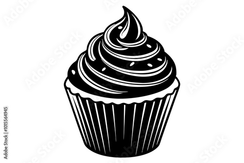 Birthday cupcake with butter silhouette minimalistic vector art illustration