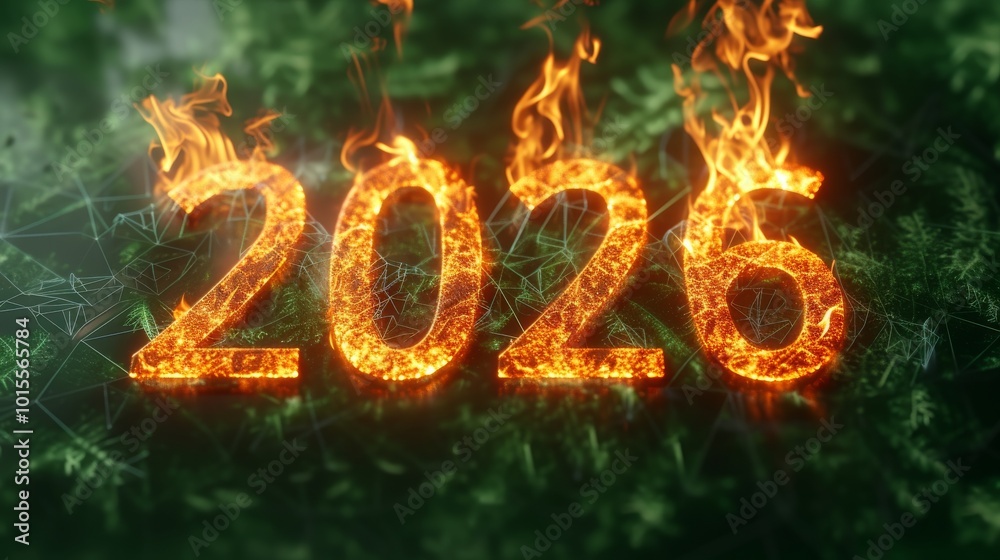 Fiery 2026 numbers ignite against a green digital-themed background, with the numbers glowing in intense orange flames. The combination of fire and modern digital elements creates a futuristic and Fiery 2026 numbers ignite against a green digital-themed background, with the numbers glowing in intense orange flames. The combination of fire and modern digital elements creates a futuristic and