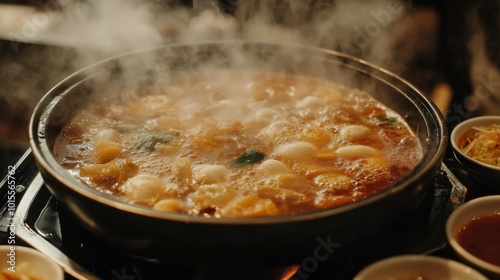 Steaming Hot Soup in Pot on a Stove