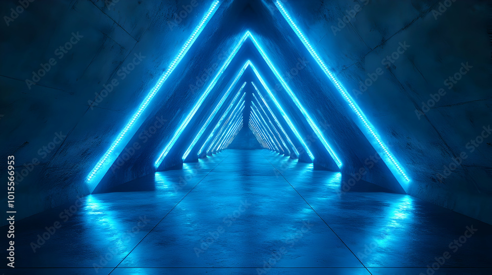 Naklejka premium Blue Neon Lights 3D Abstract Background