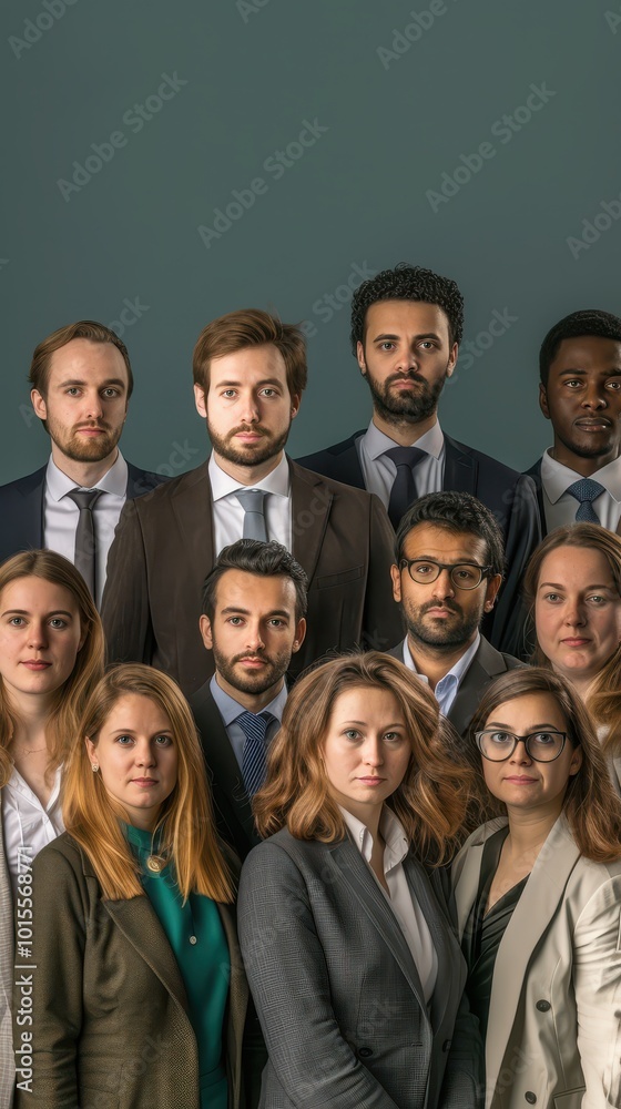 Diverse Business Team Portrait Against Green Background Diverse Business Team Portrait Against Green Background