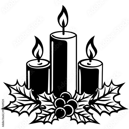 Christmas candles with holly and berries vector