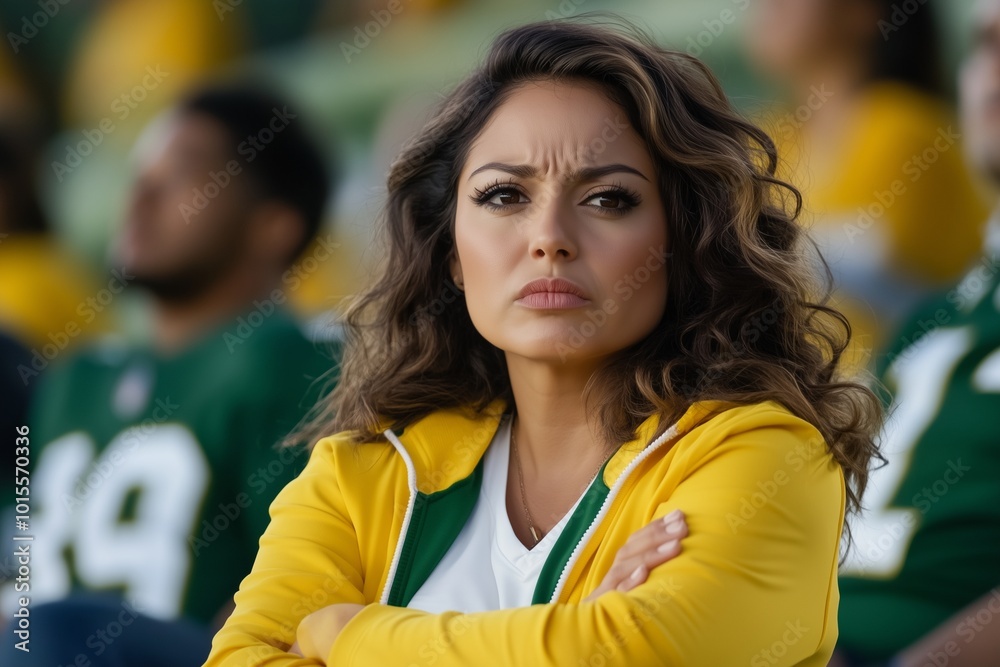 Woman with Sad, Upset Facial Expression at a Game Woman with Sad, Upset Facial Expression at a Game
