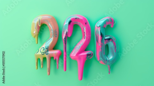 A colorful and playful 3D design featuring the number 226 with a vibrant dripping effect in pink, orange, and green. The glossy, liquid-like appearance adds a fun and modern touch to this energetic photo