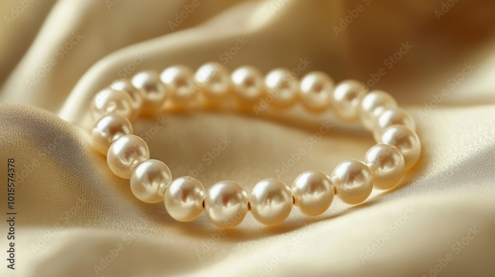 Elegant Pearl Bracelet on Soft Fabric Background Elegant Pearl Bracelet on Soft Fabric Background