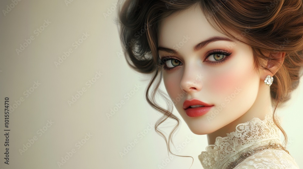 Elegant Portrait of a Beautiful Woman with Soft Features Elegant Portrait of a Beautiful Woman with Soft Features