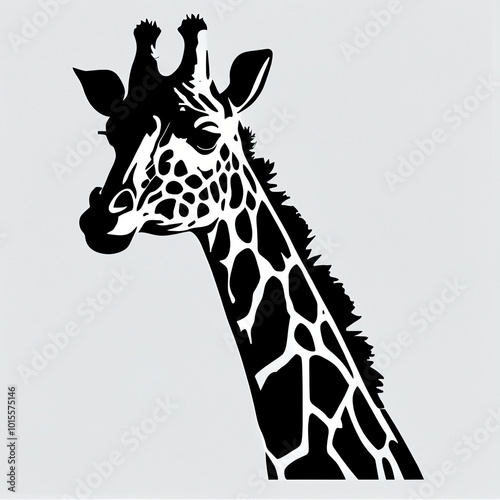 Silhouette of the head and neck giraffe black on white background. Vector image. Concept animal of africa, savannah photo