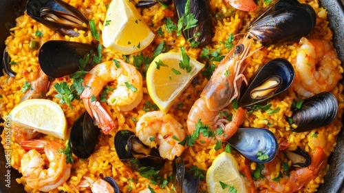 Vibrant Seafood Paella with Fresh Ingredients