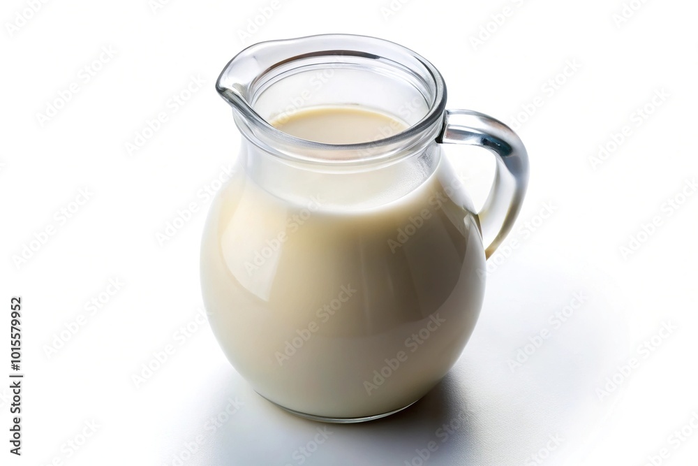 Glass jug of fresh milk isolated on white high angle Glass jug of fresh milk isolated on white high angle