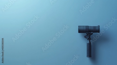 Black Camera Lens on a Blue Background