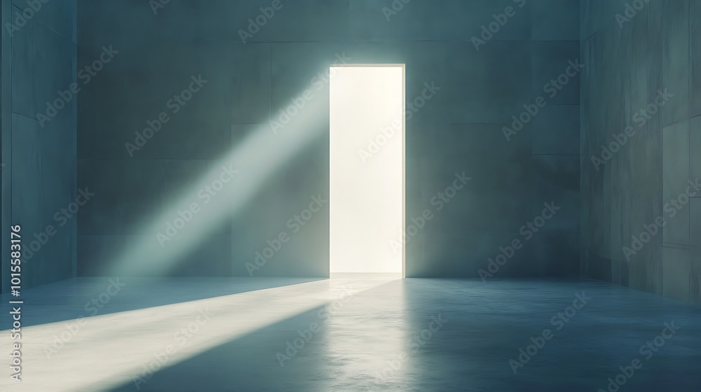 Light Beam Through a Doorway in a Minimalist Concrete Room Light Beam Through a Doorway in a Minimalist Concrete Room